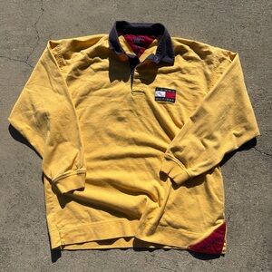 Vintage Tommy Hilfiger Long Sleeve Polo Rugby Shirt big logo back